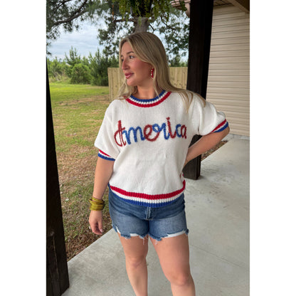 America Puff Short Sleeve Sweater
