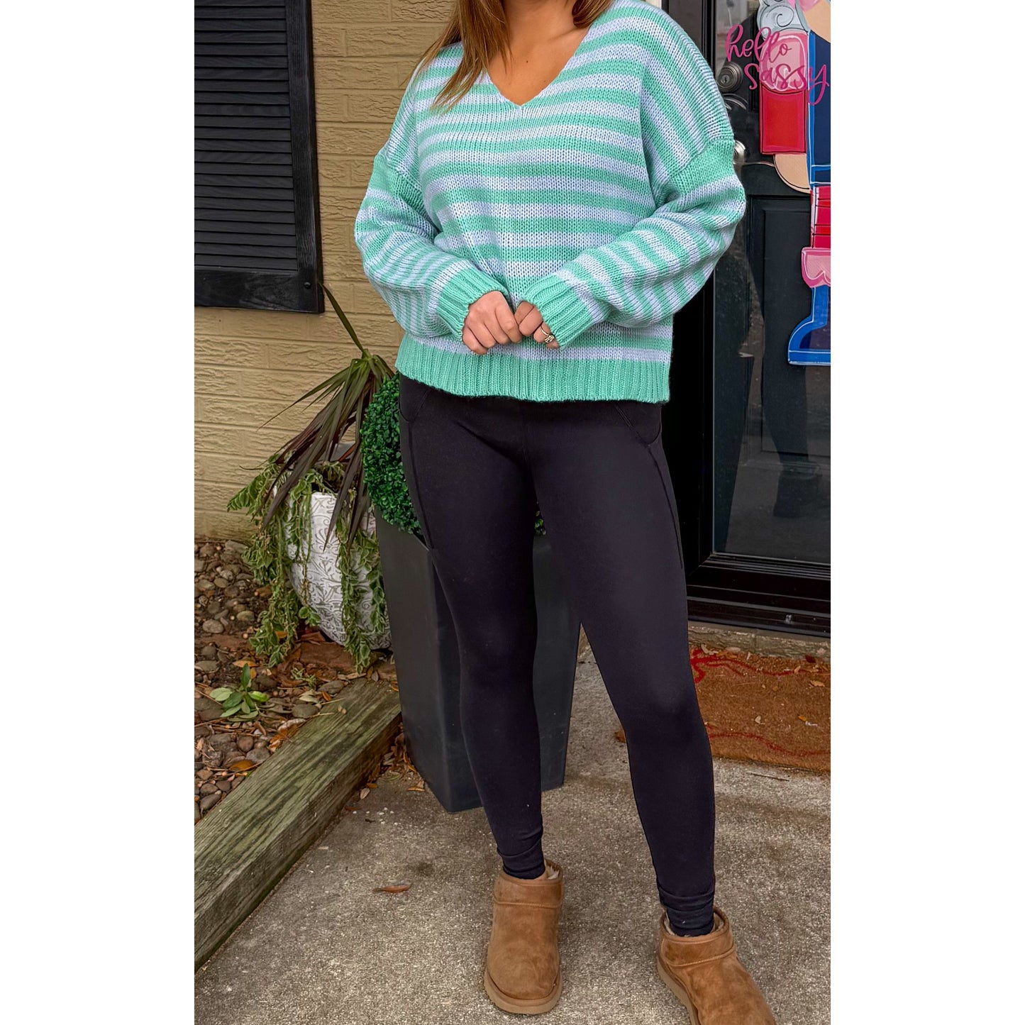 Haley Stripe Sweater, Aqua/Blue
