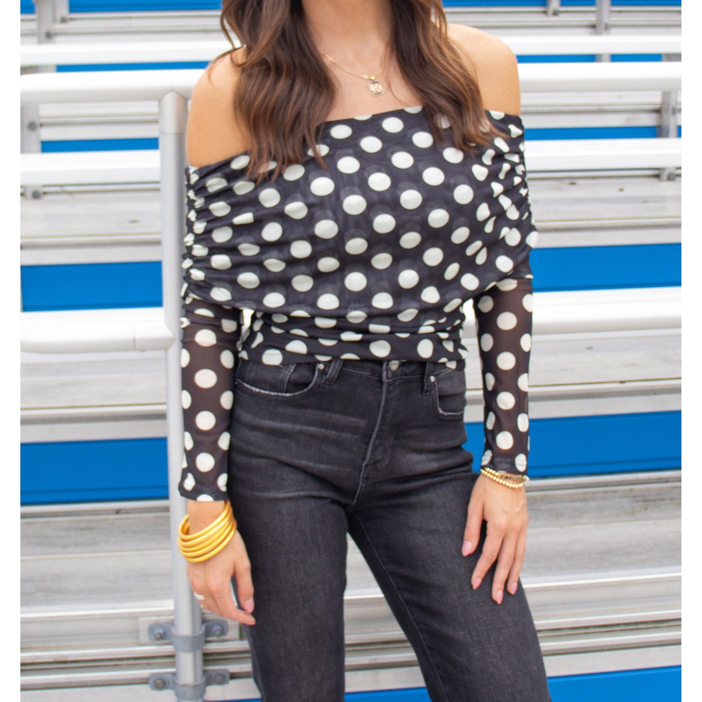 Polka Dot OTS Top, Black/Cream