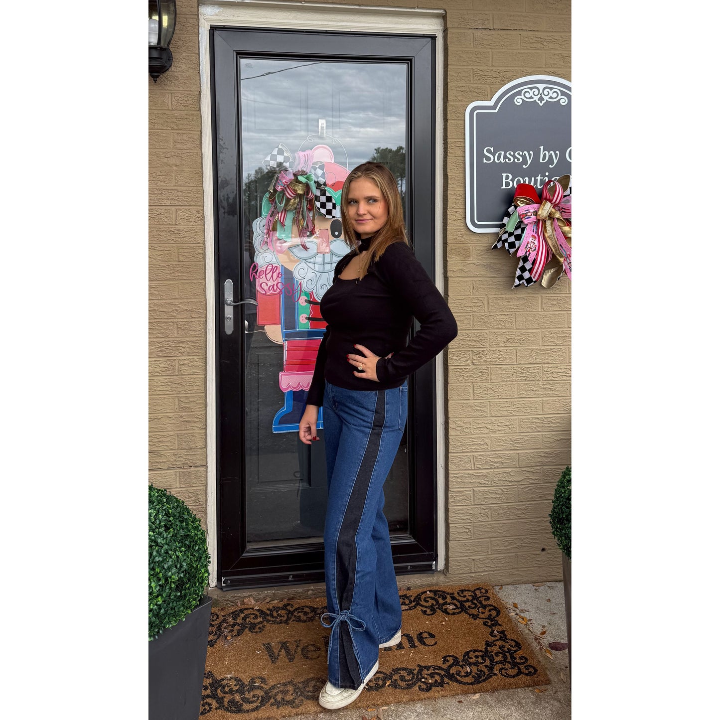 Mock Neck Cutout Top, Black