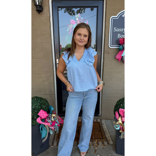 Dovie Detail Top, Sky Blue