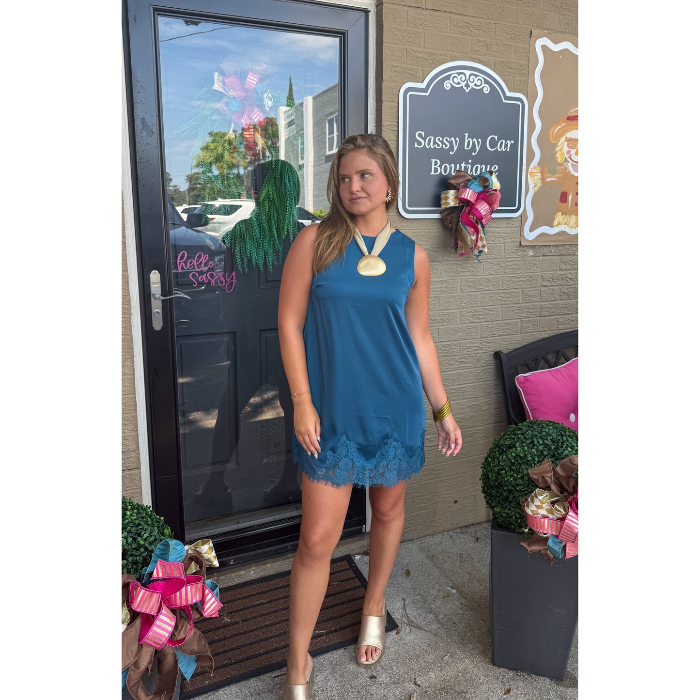 Annie Trim Lace Mini Dress, Peacock