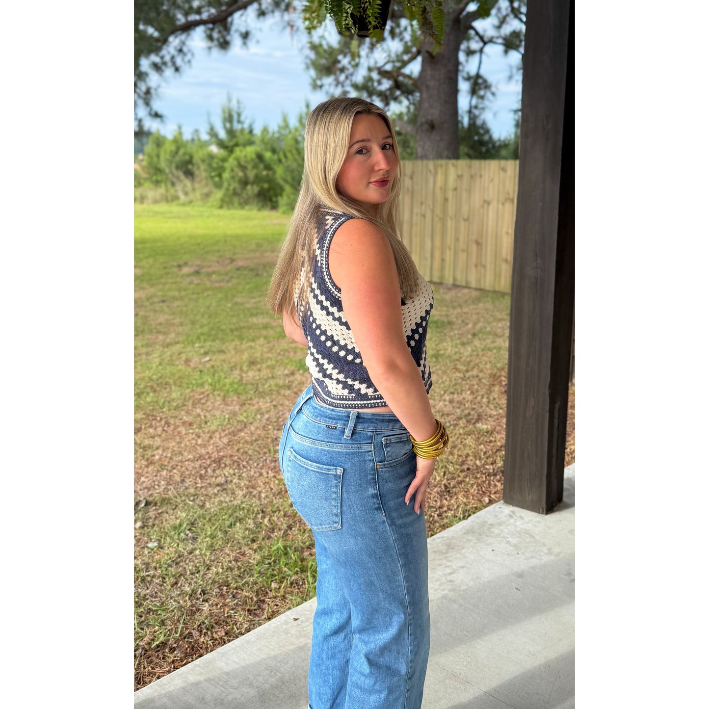 Crochet Crop Top, Navy/Ivory