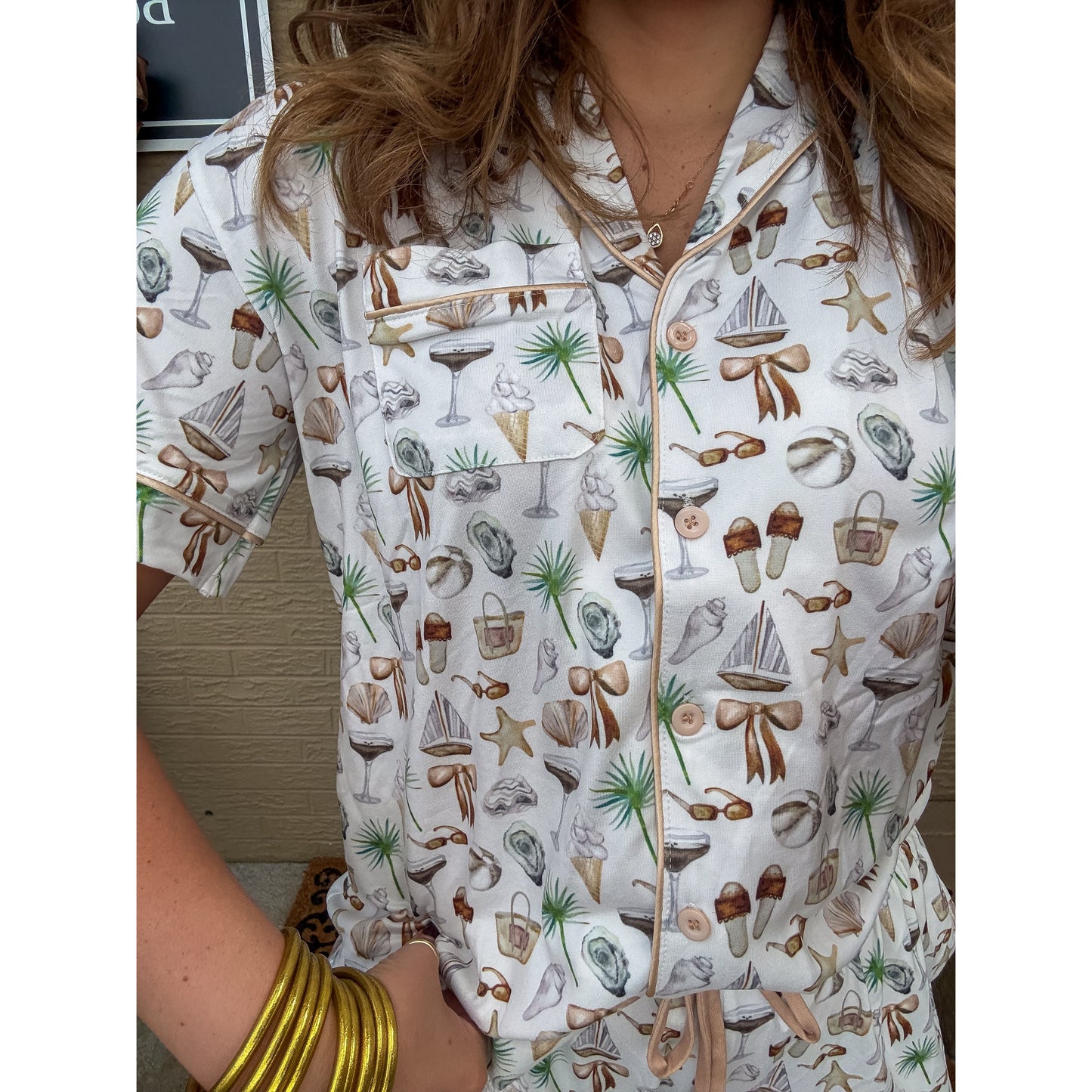 Neutral Coastal Cocktail - Short Sleeve + Pant Pajama Set