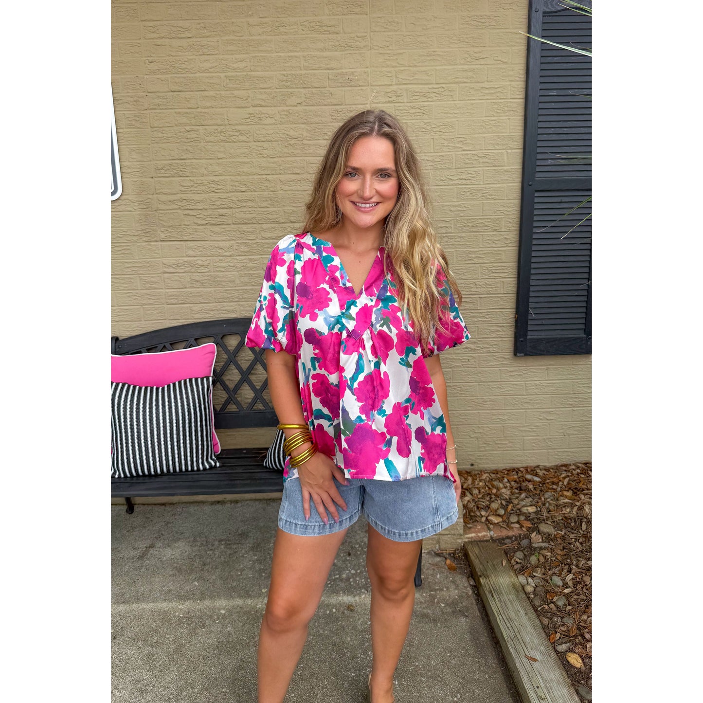 Kallie Floral Blouse, Fuchsia Multi