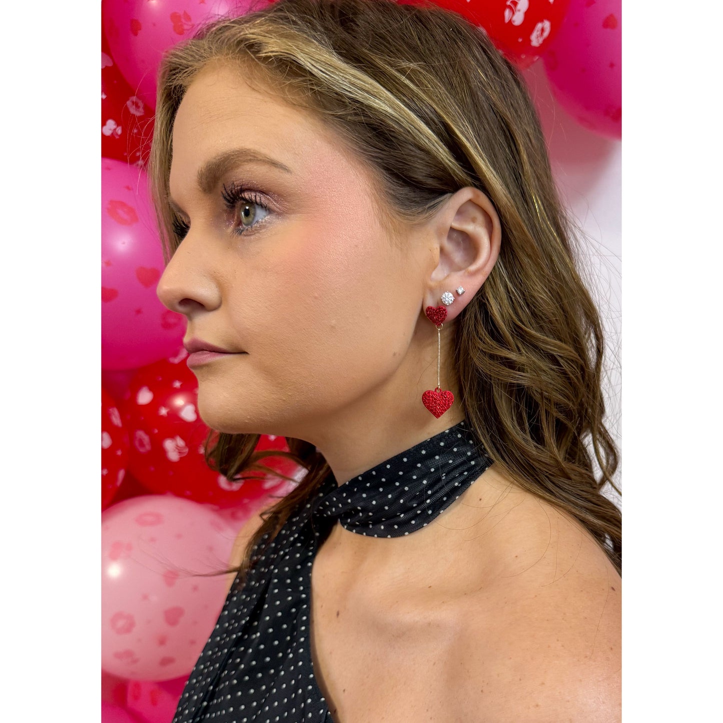 Red Glitter Heart Dangle Earrings