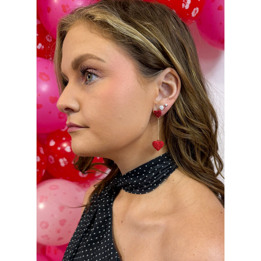 Red Glitter Heart Dangle Earrings