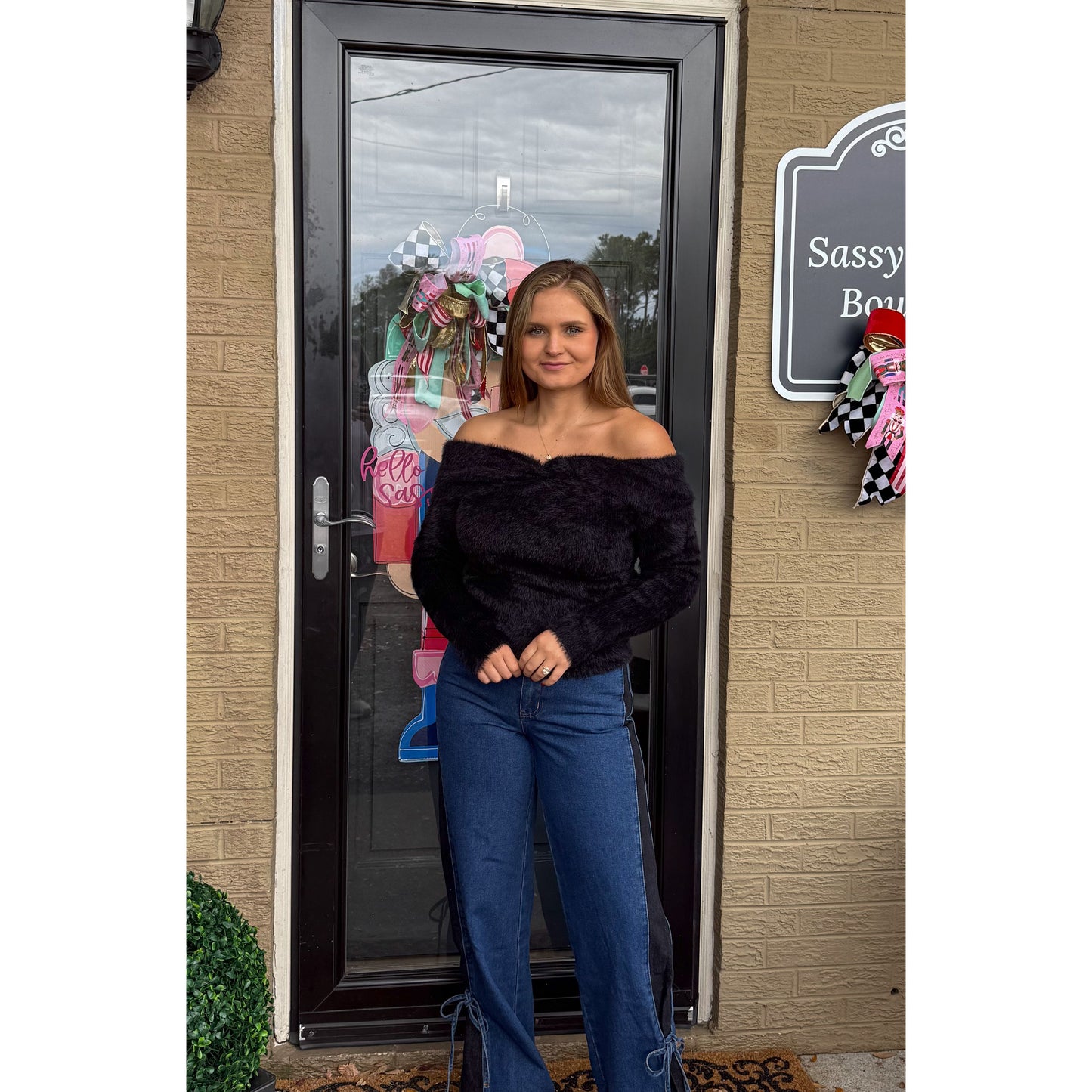 OTS Fuzzy Knit Sweater, Black