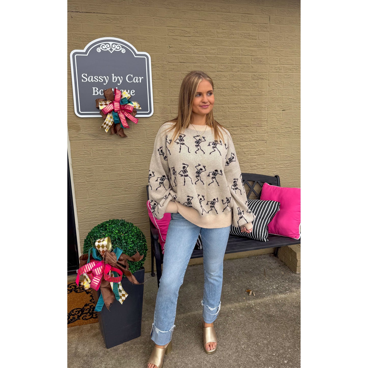 Dancing Mummies Sweater, Ivory/Black