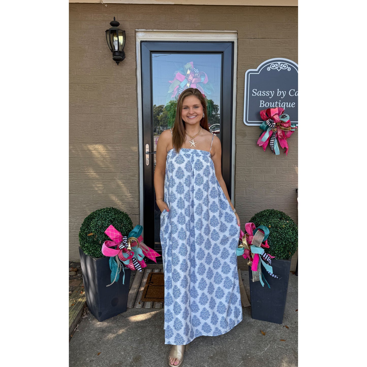 Paisley Maxi Dress, Blue/White