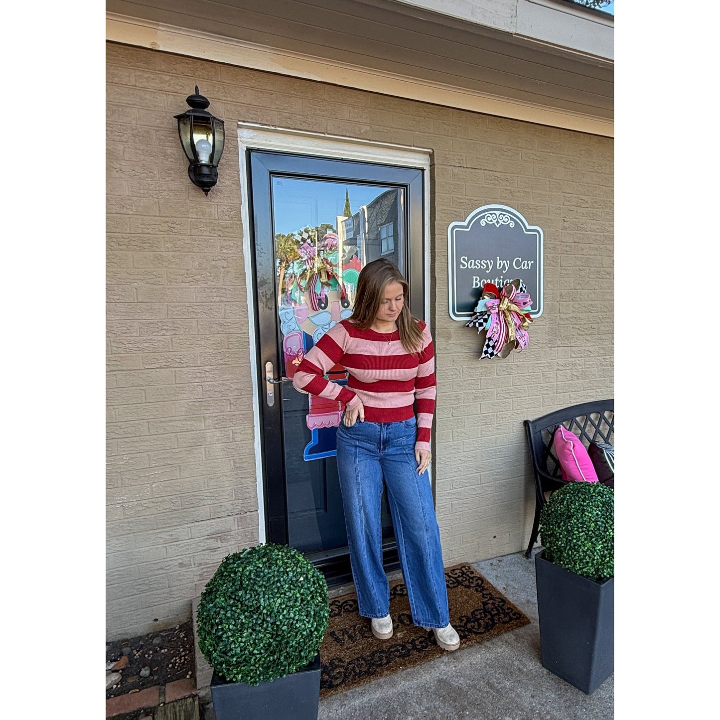 Adalyn Stripe Top, Pink/Red