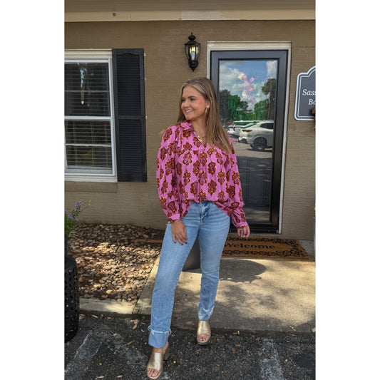 Gia Pattern Blouse, Pink Multi