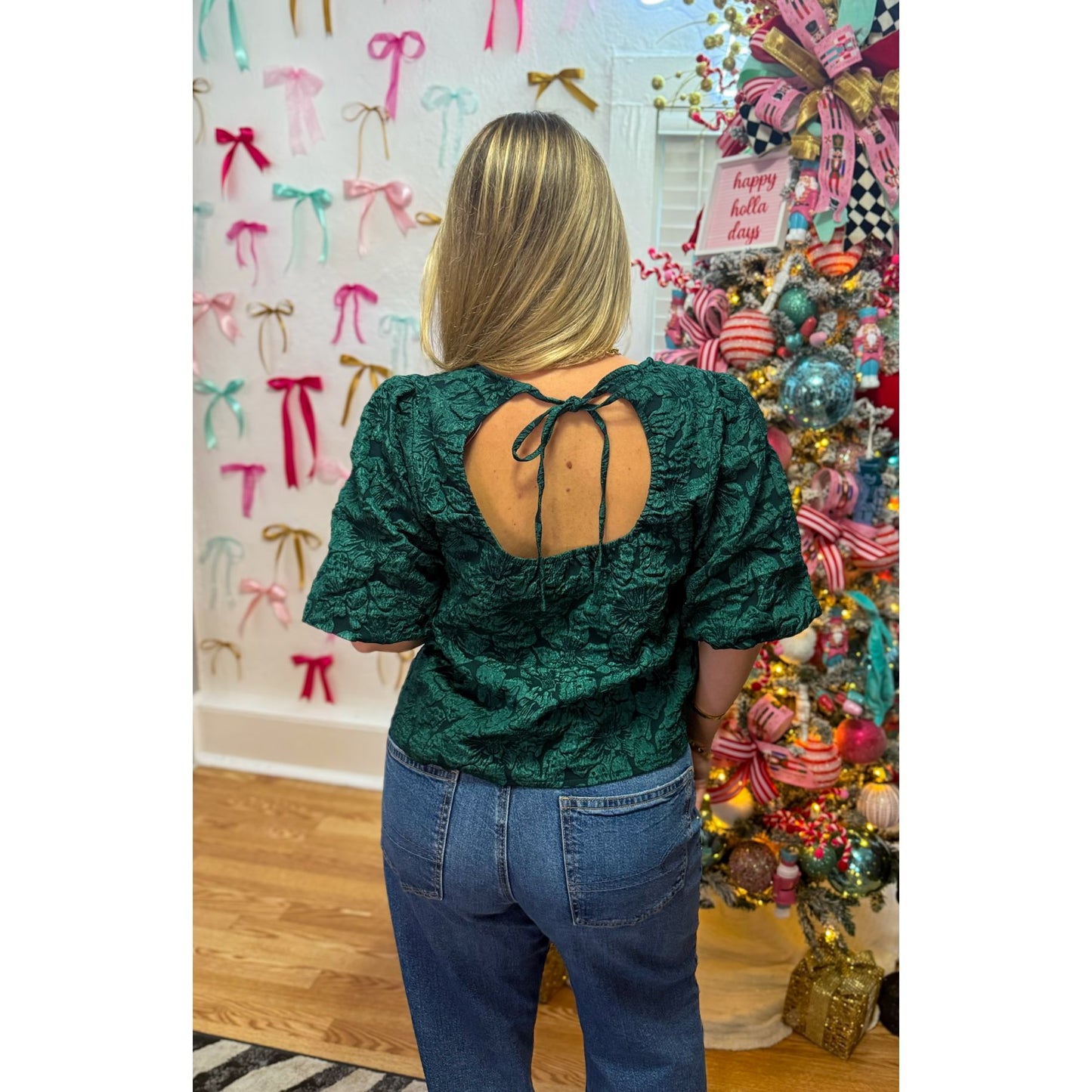 Hunter Green Floral Detail Blouse