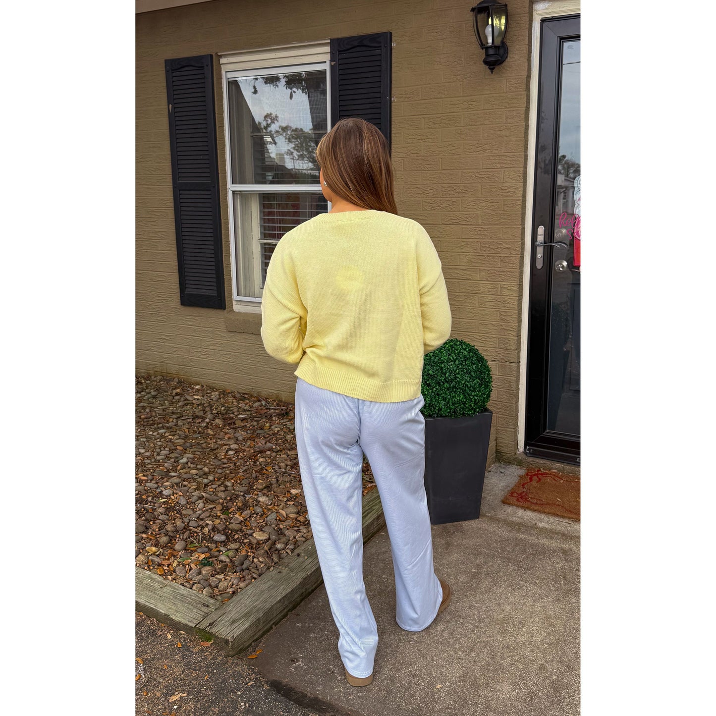 Sardine Graphic Knit Sweater, Butter Yellow