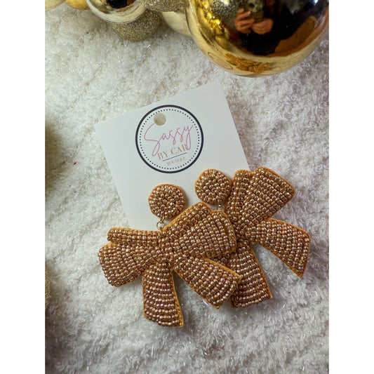 Gold Bow Beaded Earrings