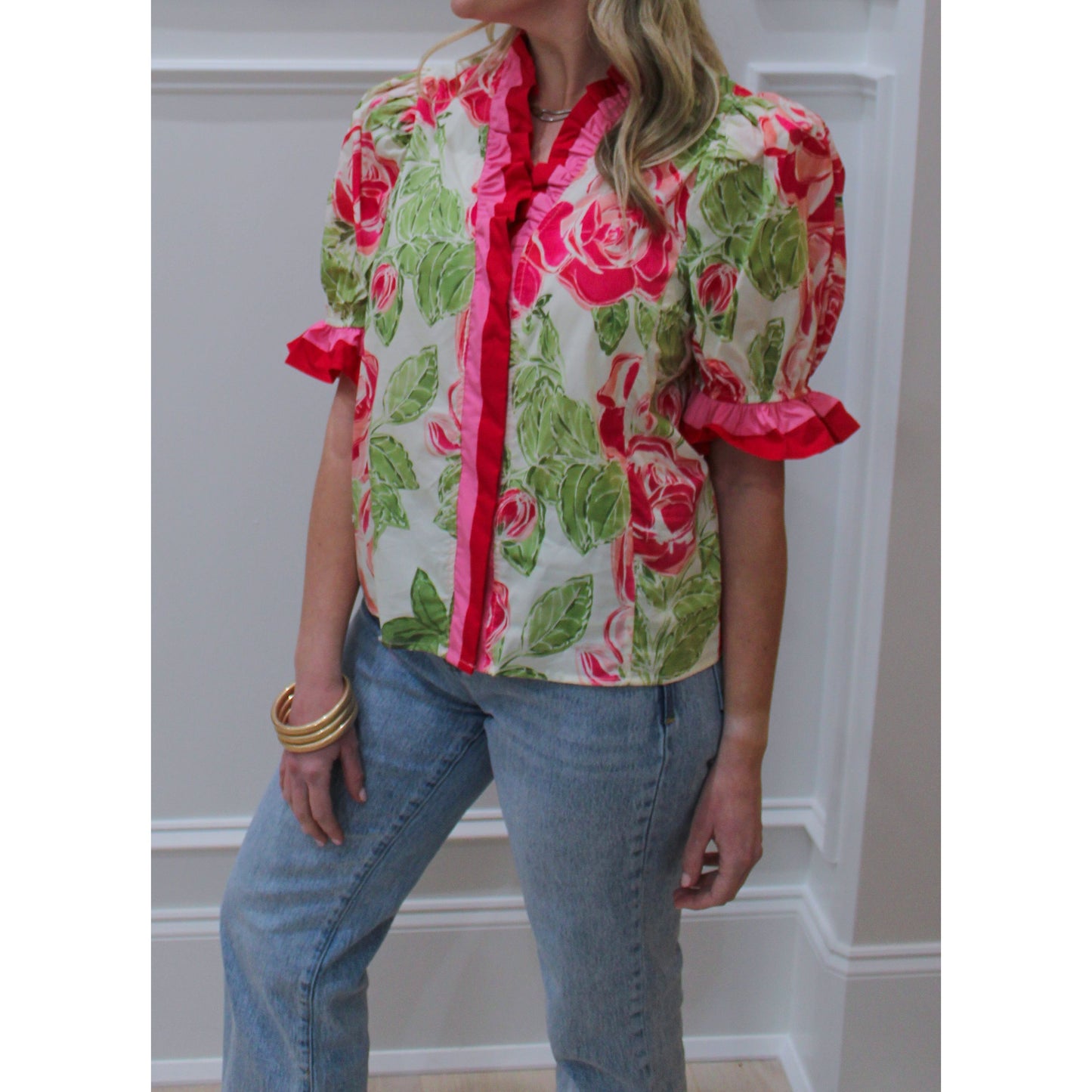 Lucy Floral Blouse, Pink/Green