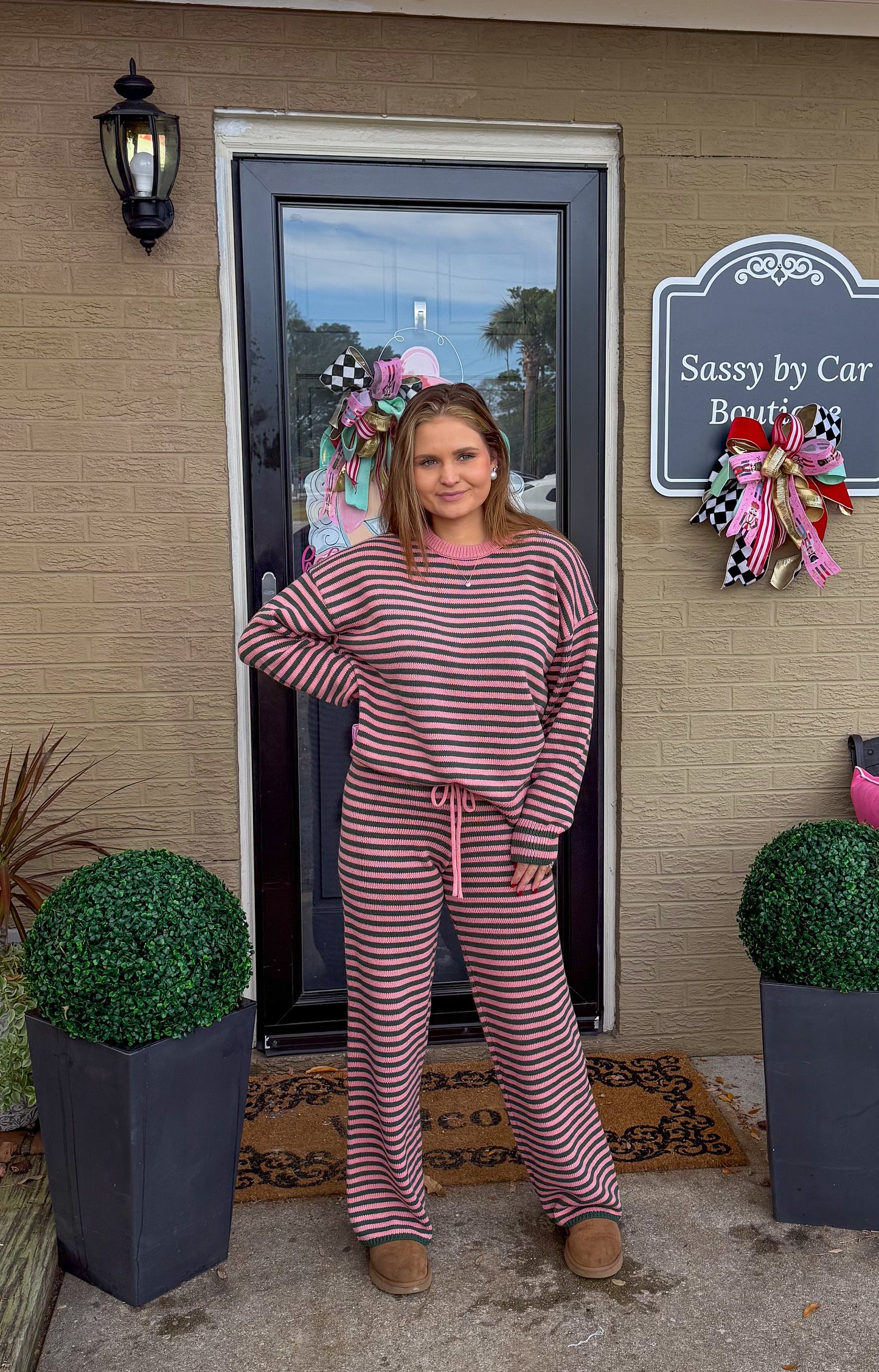 Pink/Green Stripe Lounge Set