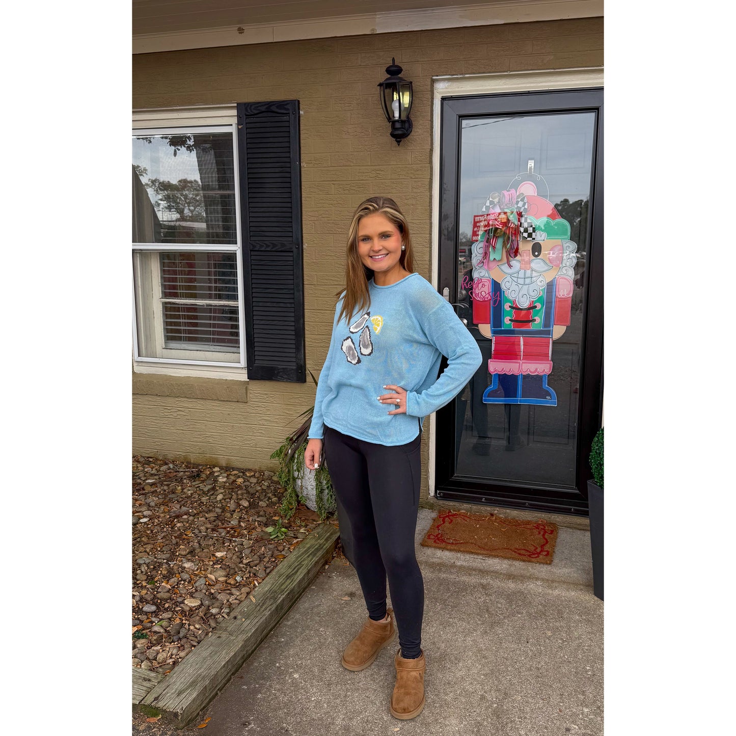 Oyster Graphic Knit Sweater, Sky Blue