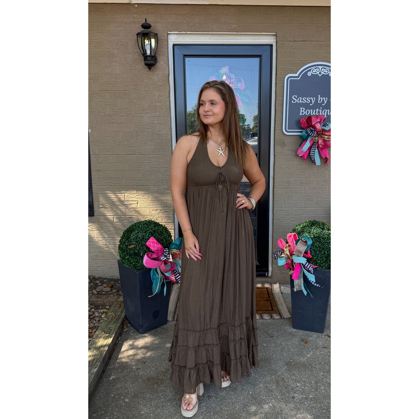 Stella Halter Maxi Dress, Brown
