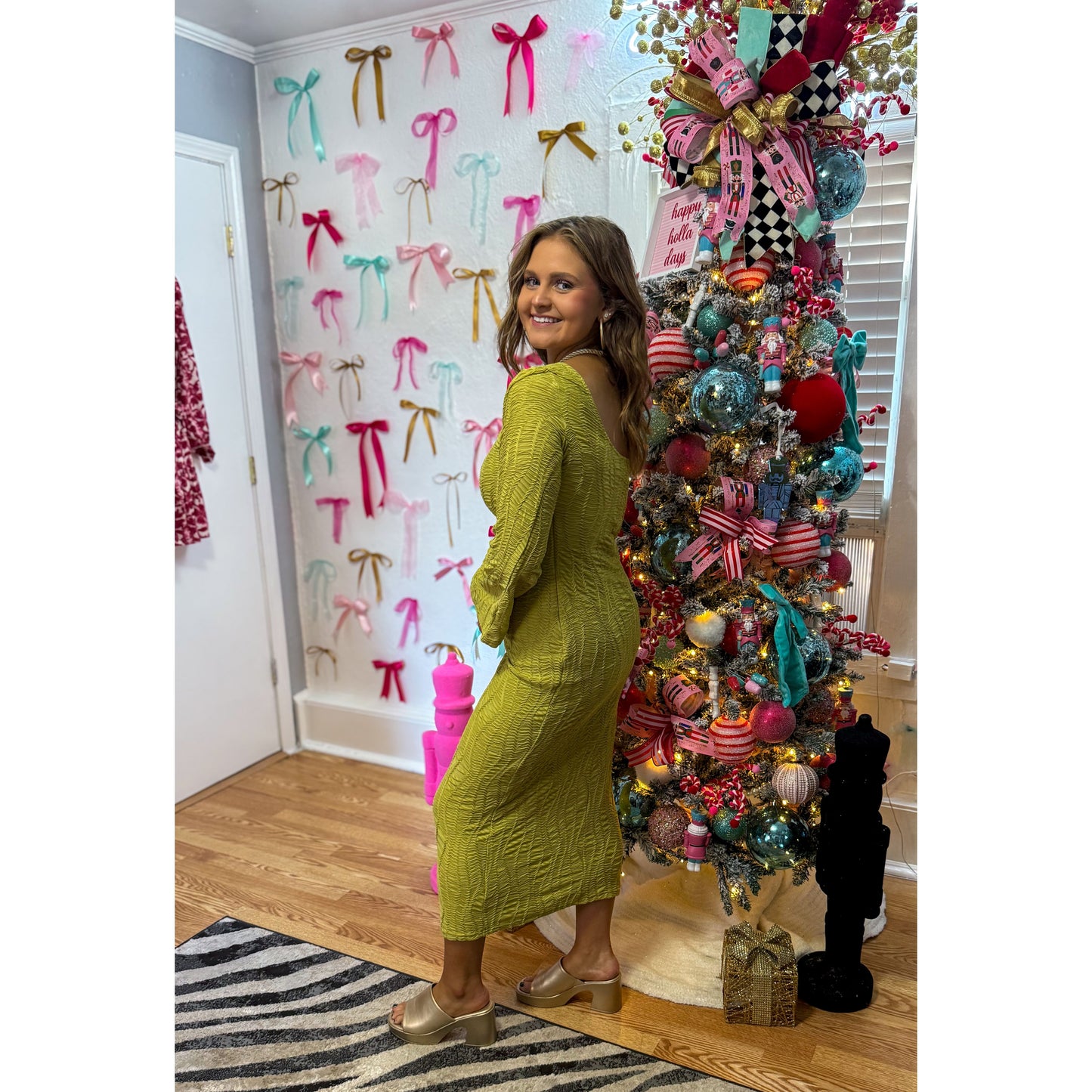 Esme Midi Fitted Dress, Avocado