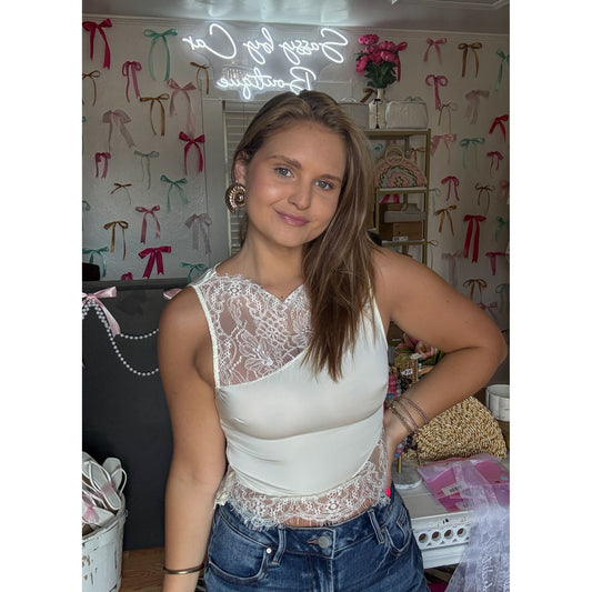 Lace Detail Top, Cream