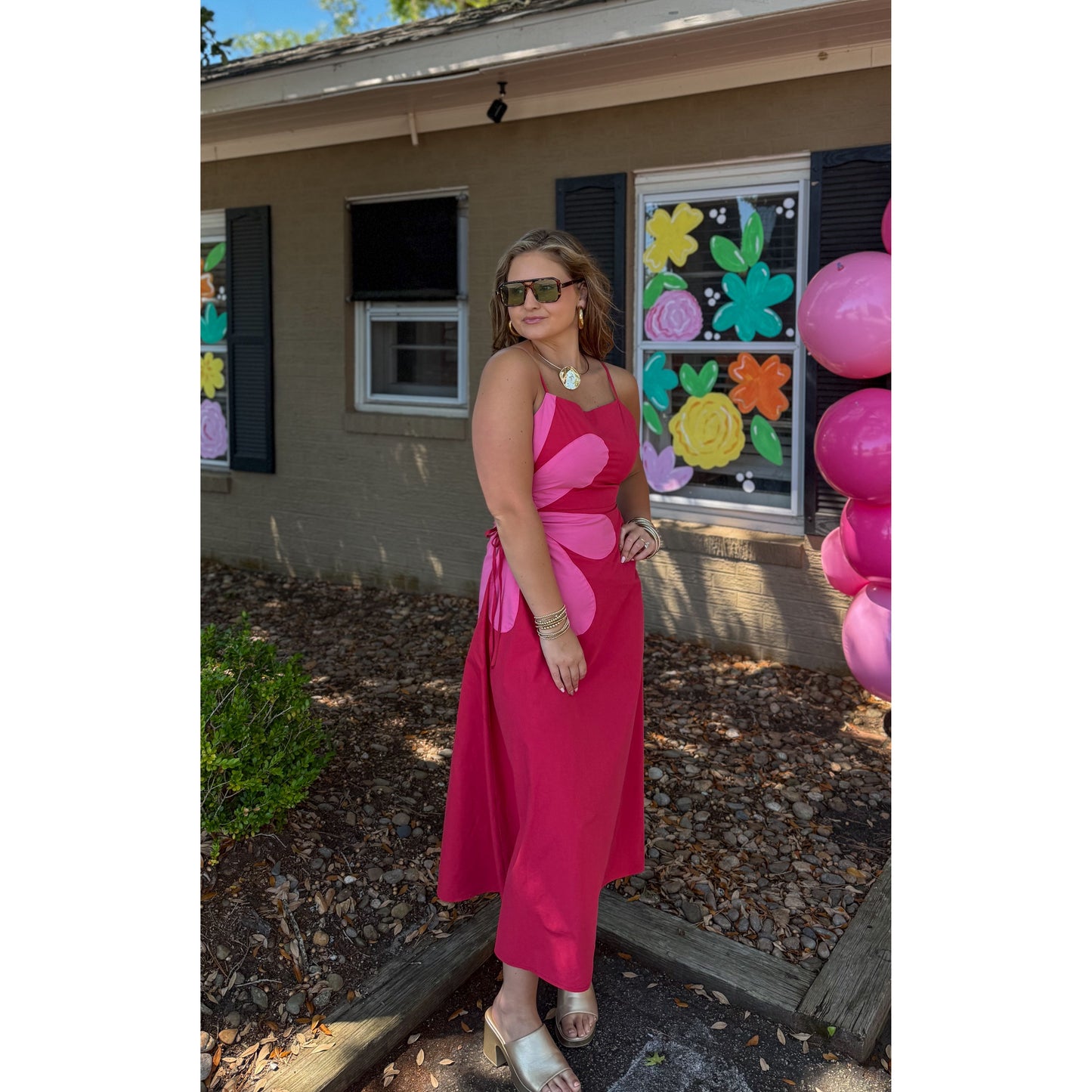 Daisy Midi Dress, Pink/Red