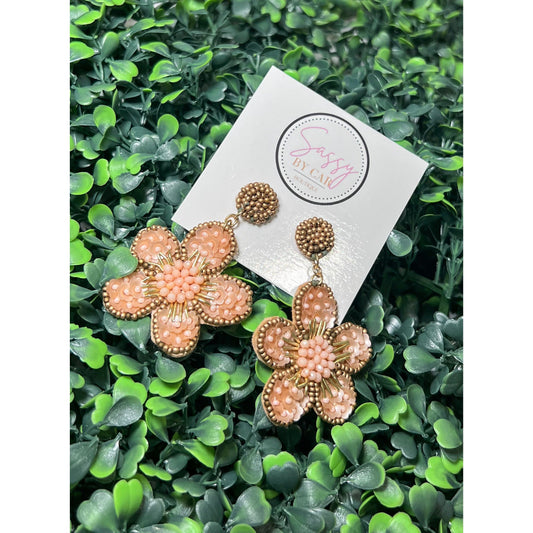 Maeve Flower Beaded Earrings, Peach/Gold