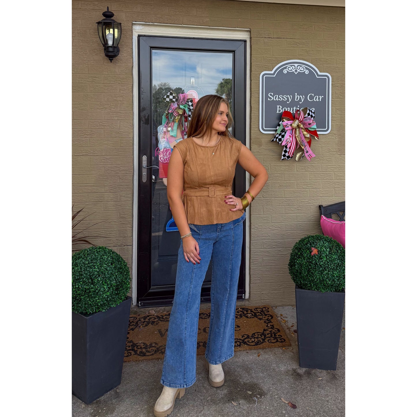 Cameron Belt Faux Suede Blouse