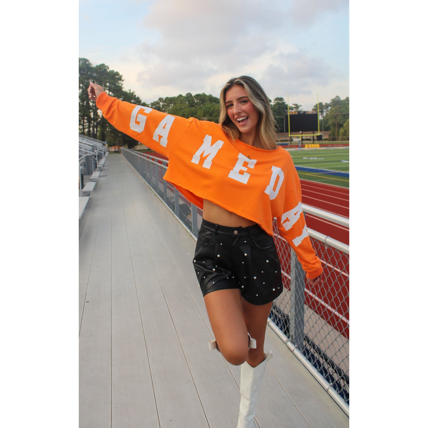 Game Day Crop Top, Orange/White