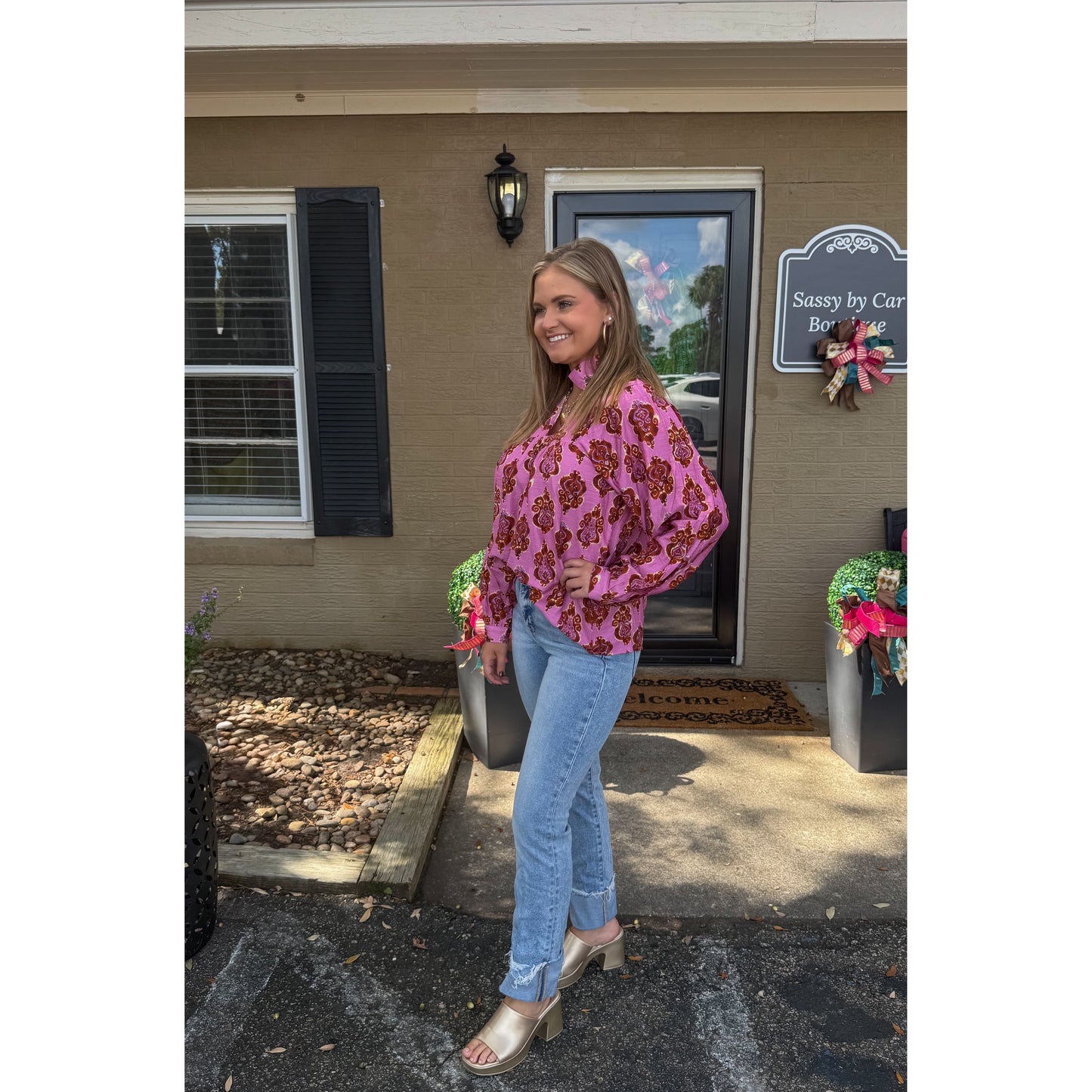 Gia Pattern Blouse, Pink Multi