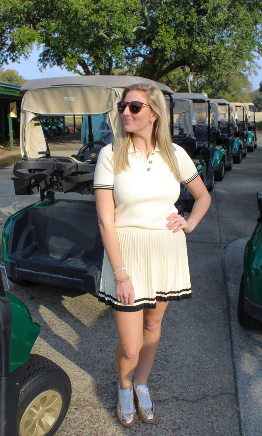 19th Hole Skirt Set, Cream/Black