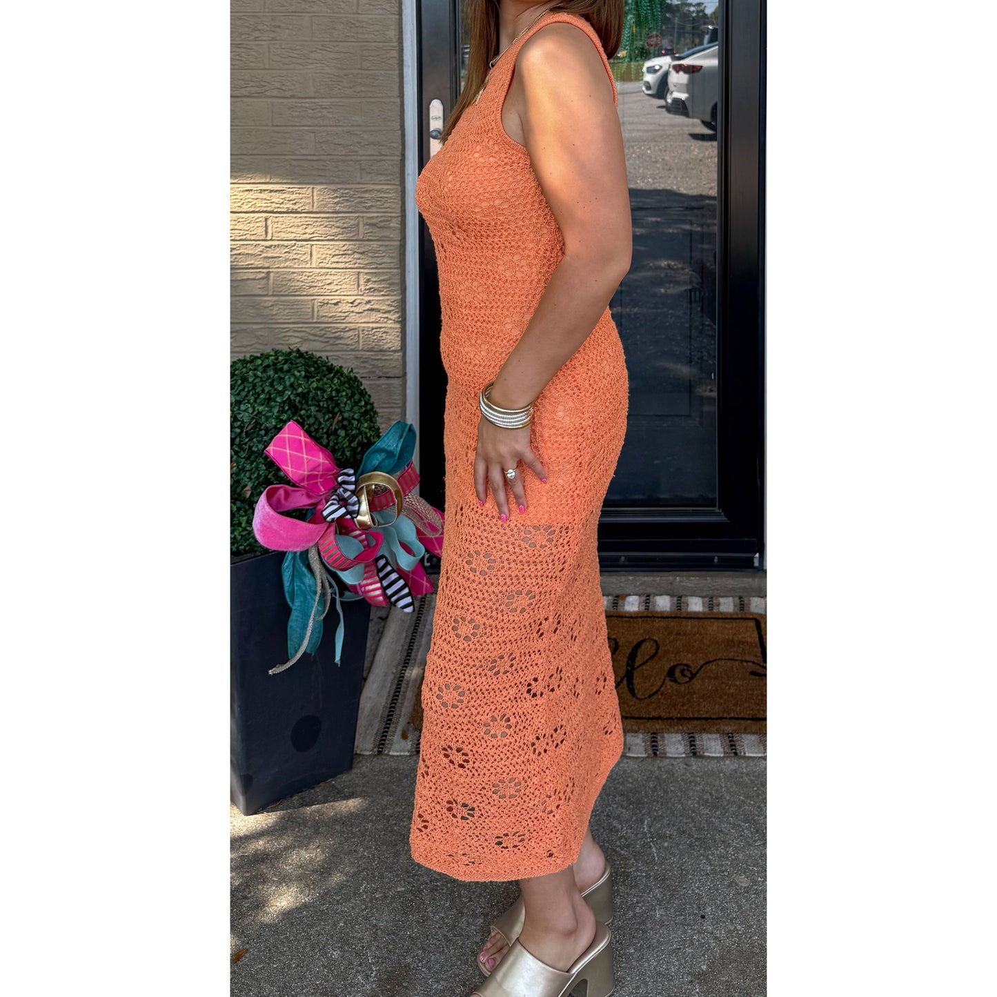 Dahlia Knit Midi Dress, Orange