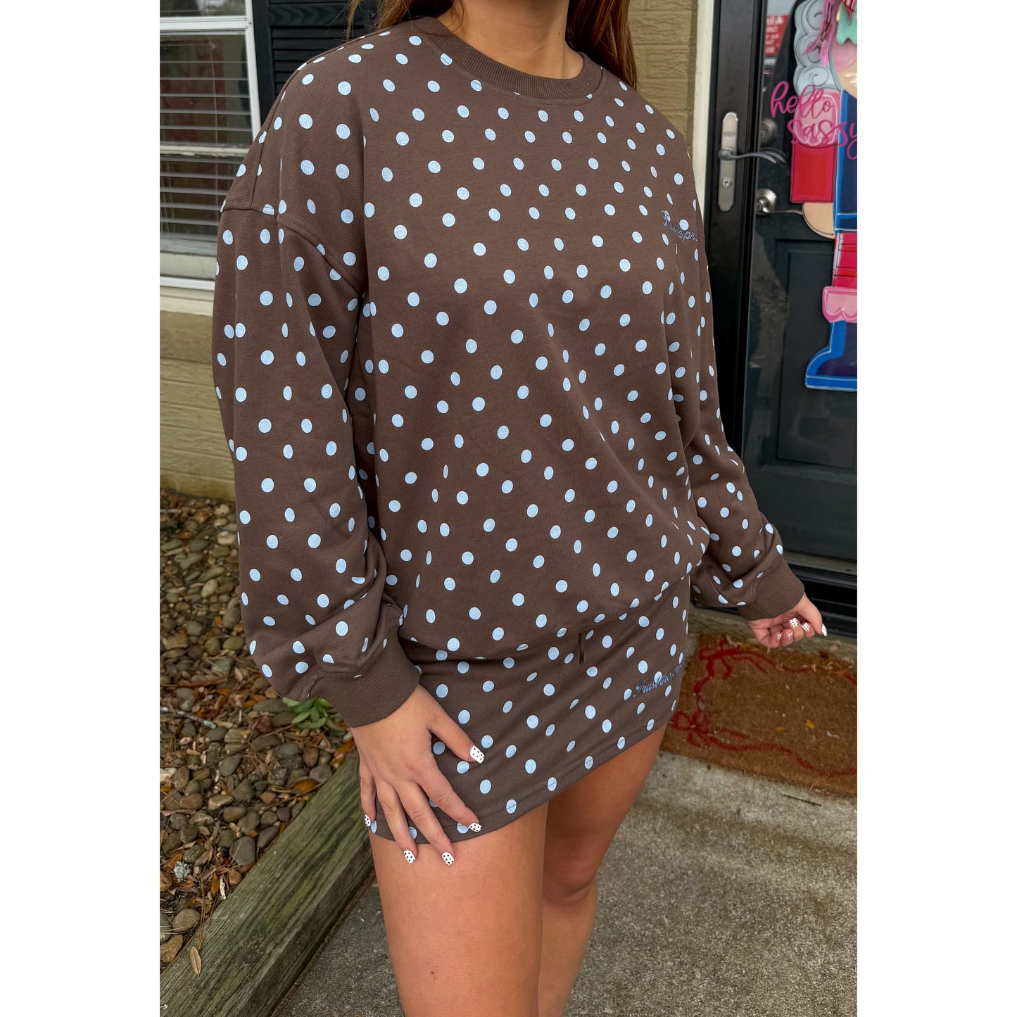 Trust the Process Polka Dot Lounge Set, Blue/Brown