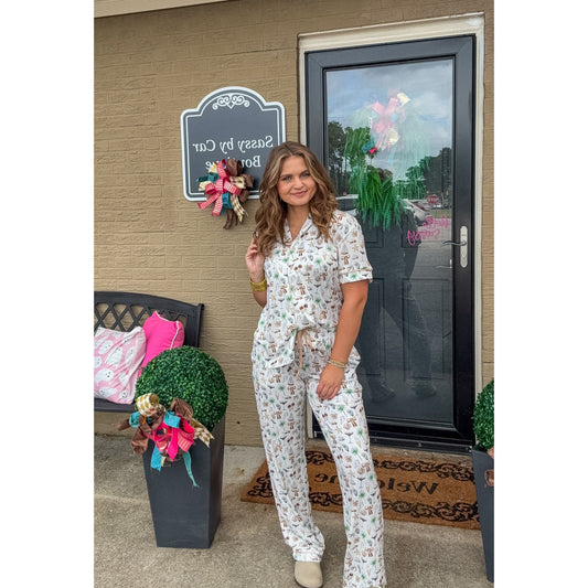 Neutral Coastal Cocktail - Short Sleeve + Pant Pajama Set
