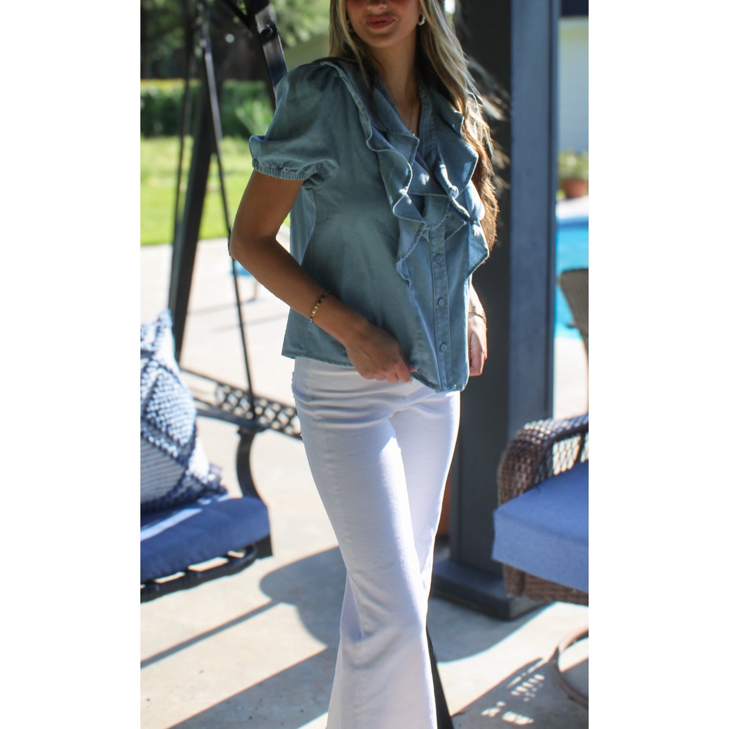 Frankie Denim Blouse, Light Wash Denim