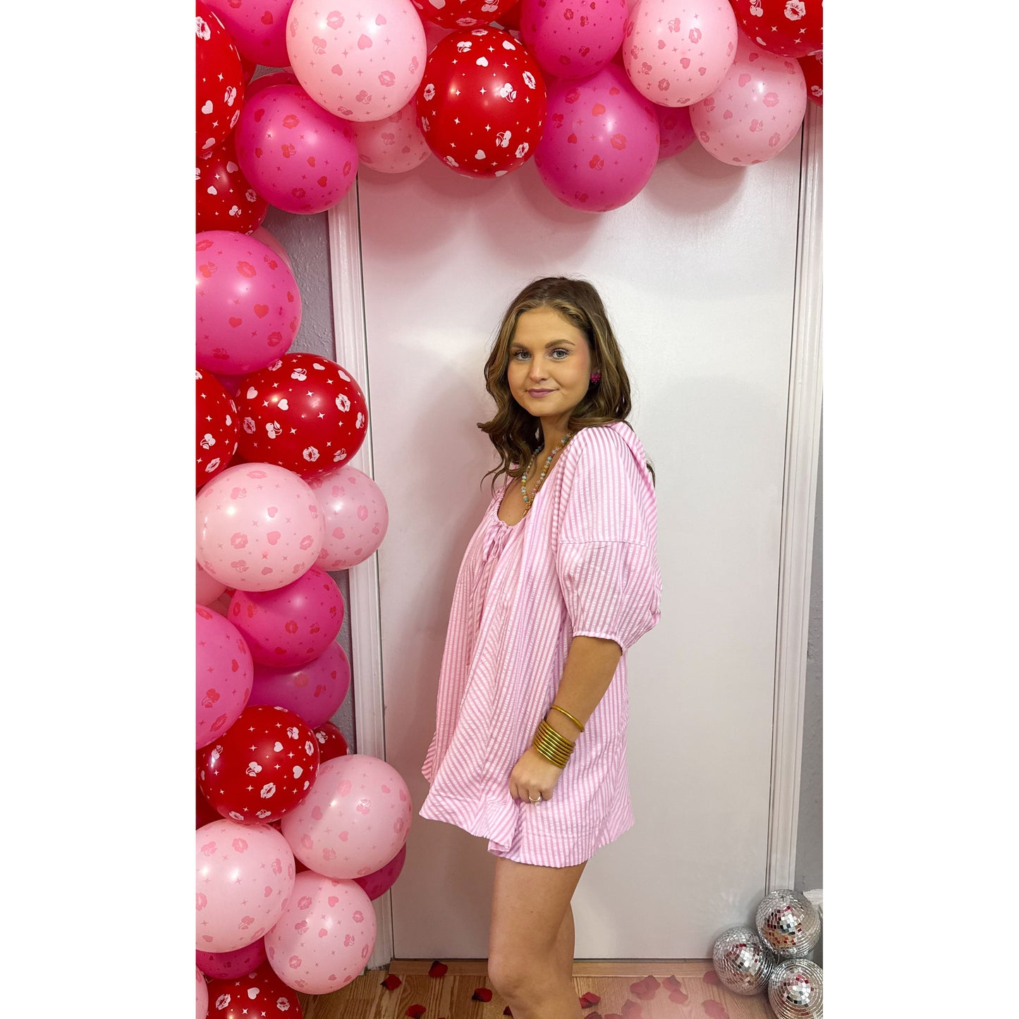 Marleigh Striped Romper, Pink Multi