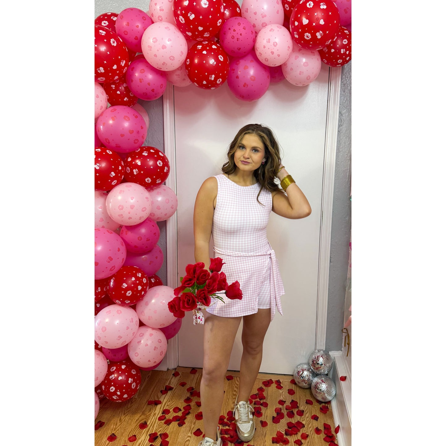 Pink Gingham Athleisure Romper