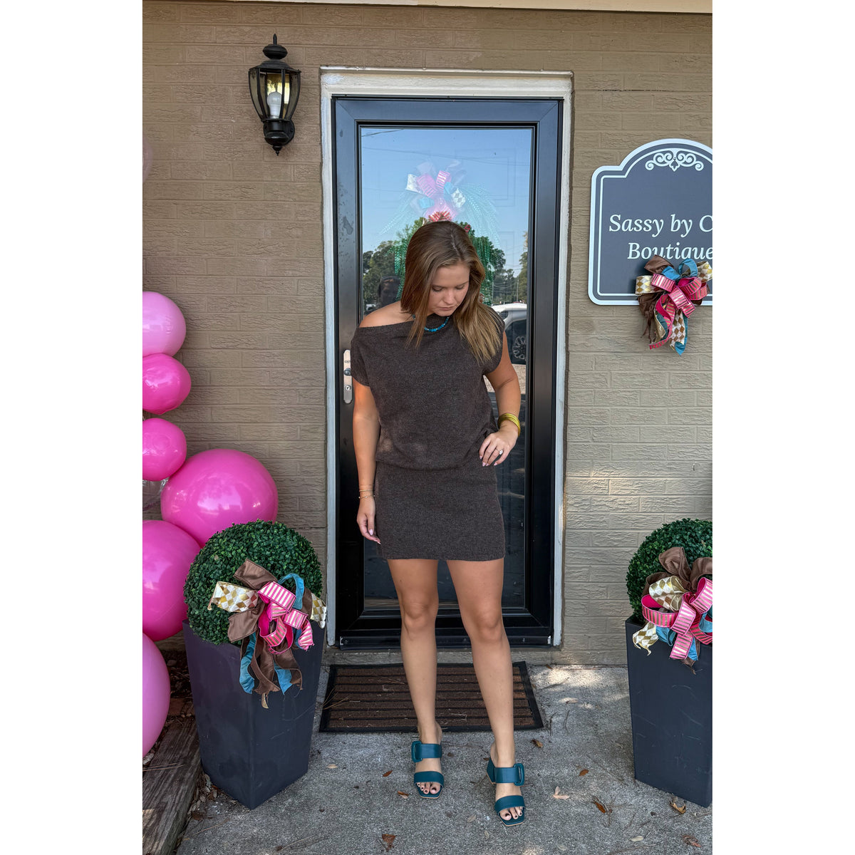 Eliza Knit Mini Dress, Brown