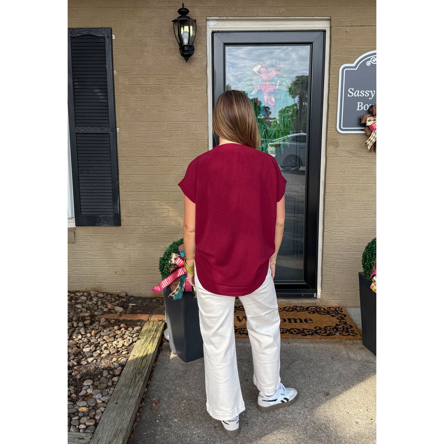 Stevie V-Neck Top, Burgundy
