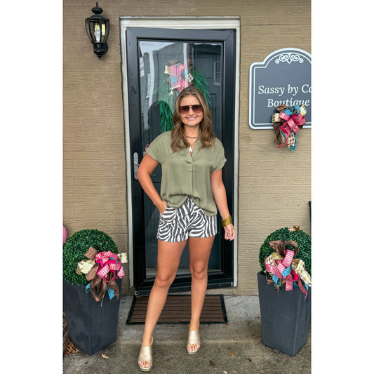 Celeste V-Neck Top, Olive