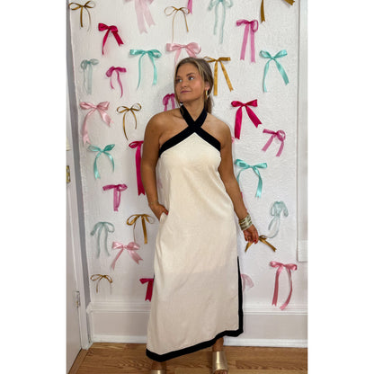 Cream/Black Linen Maxi Dress