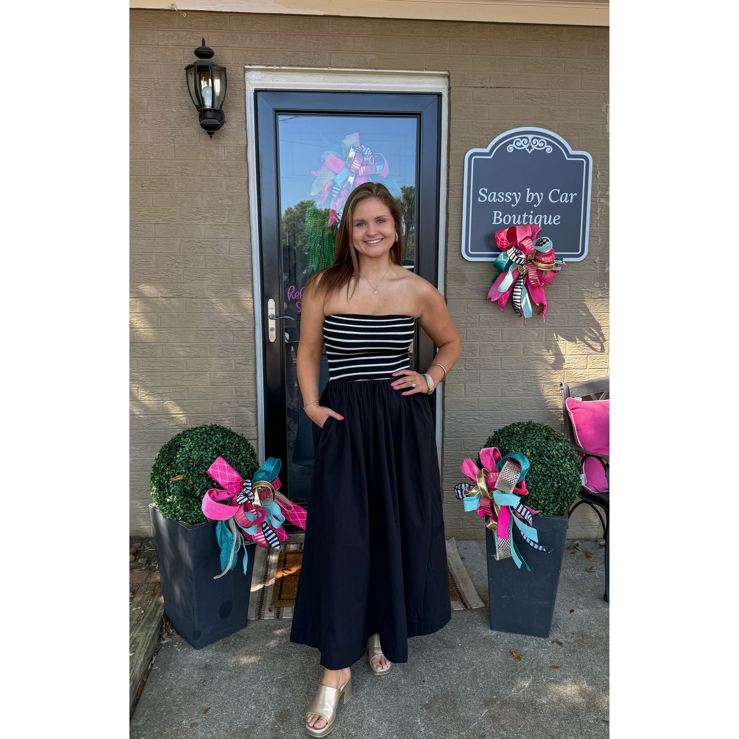 Avery Detail Maxi Dress, Black/Ivory