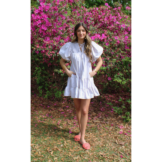 Wren Stripe Mini Dress, Taupe/White