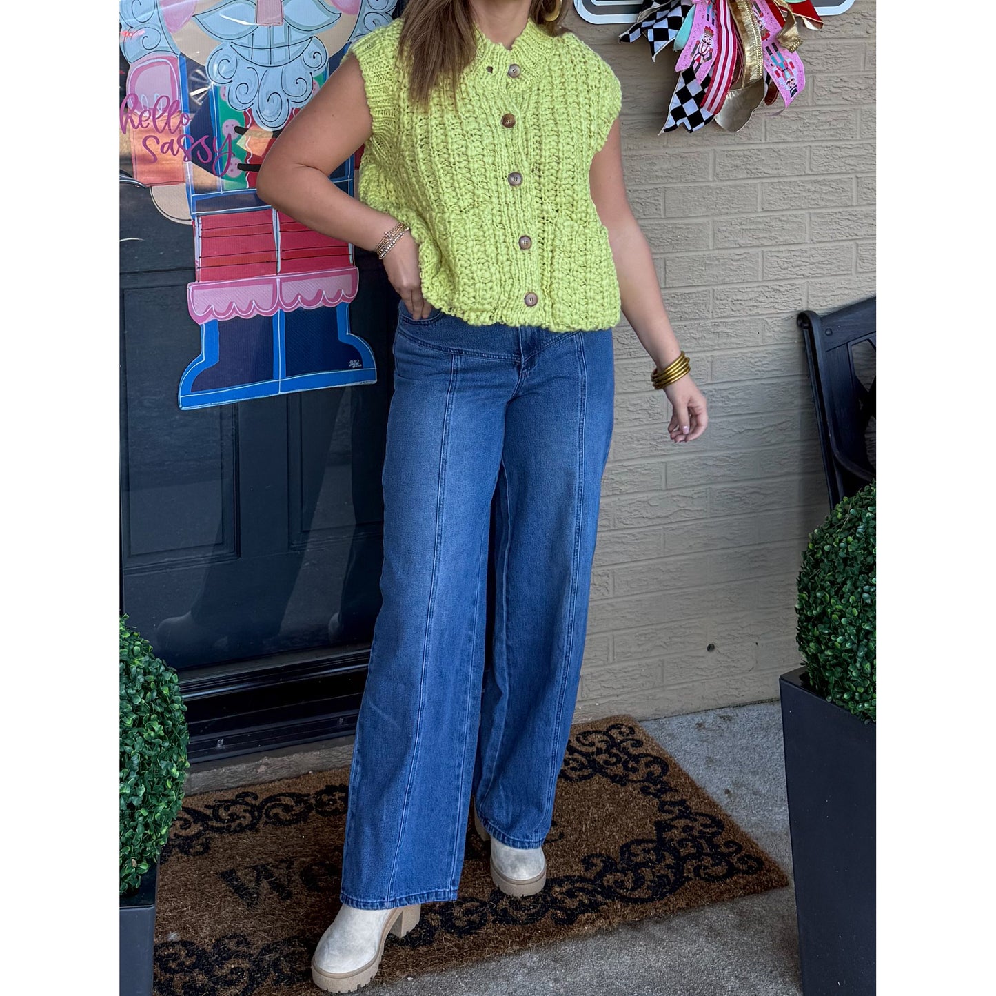 Sutton Sweater Knit Vest, Chartreuse