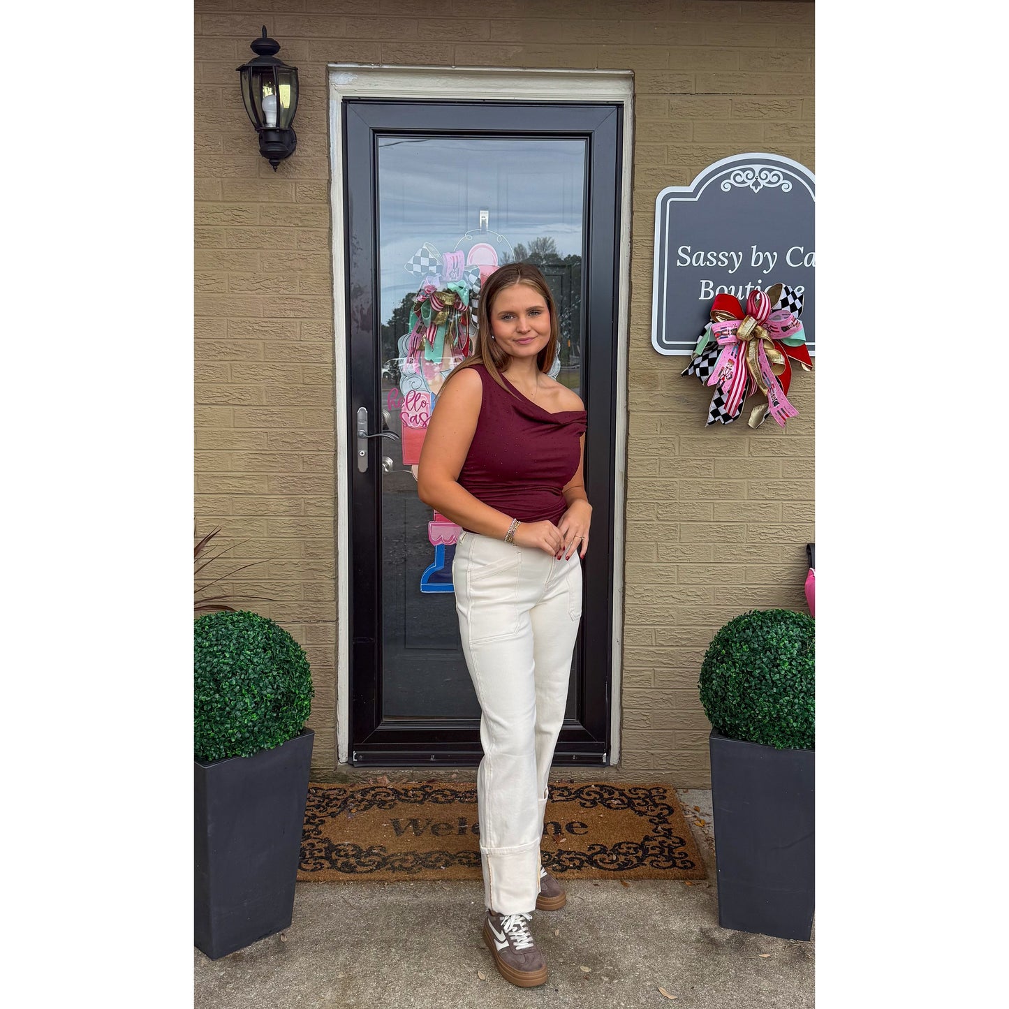 Millie Rhinestone Stud Top, Burgundy