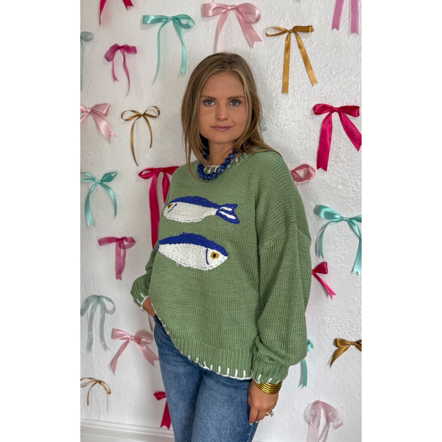 Fish Sweater, Green/Blue