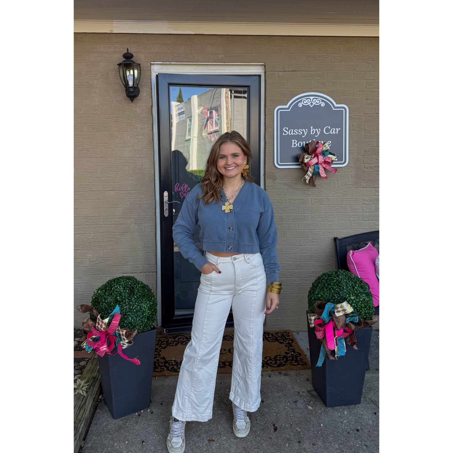 Grace V-Neck/Button Sweatshirt, Blue