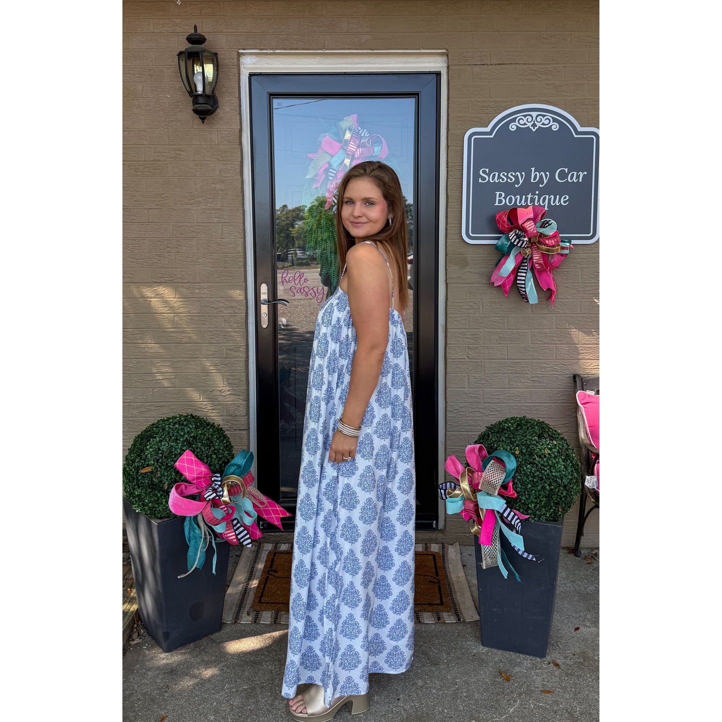 Paisley Maxi Dress, Blue/White