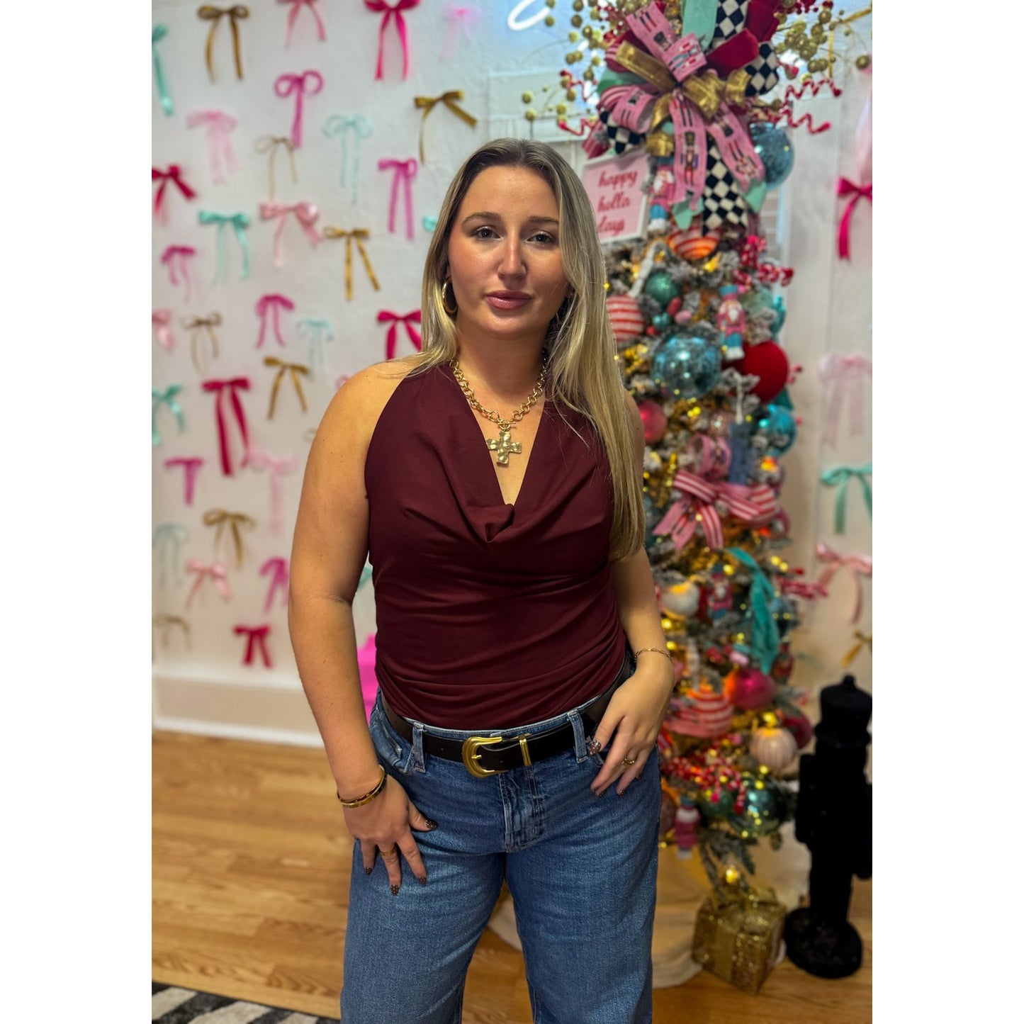 Cameron Halter Top, Burgundy