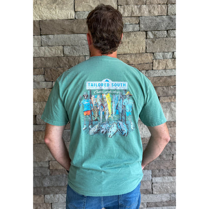 Mens Fishing T-Shirt, Hunter Green